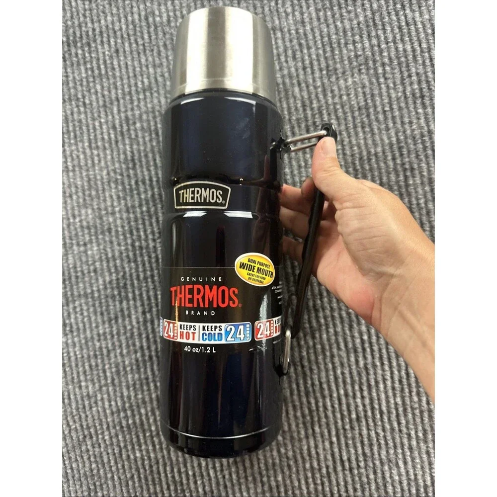 Genuine Thermos Brand Vacuum Insulated Metal Thermos 40 oz/1.2 L - Midnight Blue